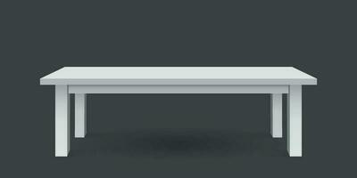 Vector 3d table for object presentation. Empty white top table isolated on black background.