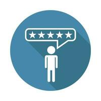 Customer reviews, rating, user feedback concept vector icon. Flat illustration on blue background with long shadow.