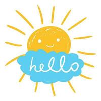 Hello summer hand drawn chalk sun icons. Vector illustration isolated on white background.