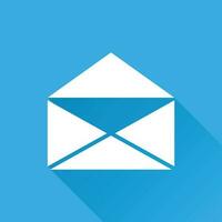 Mail envelope icon vector isolated on blue background with long shadow. Symbols of email flat vector illustration.