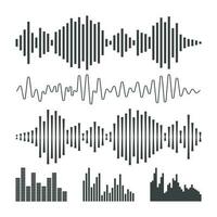 Vector sound waveforms icon. Sound waves and musical pulse vector illustration on white background.