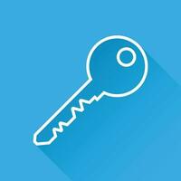 Key Icon vector illustration in flat style isolated on blue background. Unlock line symbol for web site design, logo, app, ui.