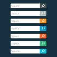 Search bar field. Set vector interface elements with search button. Flat vector illustration on dark blue background.