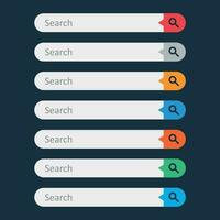 Search bar field. Set vector interface elements with search button. Flat vector illustration on dark blue background.