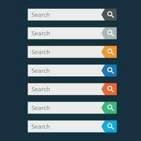 Search bar field. Set vector interface elements with search button. Flat vector illustration on dark blue background.