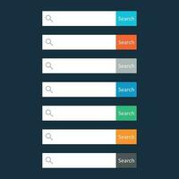 Search bar field. Set vector interface elements with search button. Flat vector illustration on dark blue background.