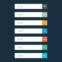 Search bar field. Set vector interface elements with search button. Flat vector illustration on dark blue background.