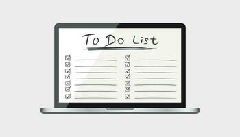 Businessman to do list, checklist with laptop computer. Check list icon flat vector illustration.