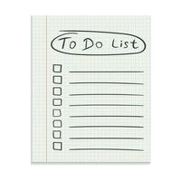 Realistic paper note. To do list icon with hand drawn text. School business diary. Office stationery notebook on isolated background vector