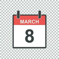 March 8 calendar icon. International womens day. Vector illustration in flat style.