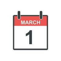 March 1 calendar icon. Vector illustration in flat style.