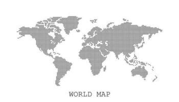 Dotted blank black world map isolated on white background. World map vector template for website, infographics, design. Flat earth world map with round dots illustration.