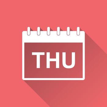 Thursday calendar page pictogram icon. Simple flat pictogram for business, marketing, internet concept on red background with long shadow. Trendy modern vector symbol for web site design or mobile app