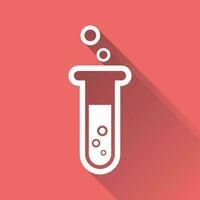 Chemical test tube pictogram icon. Laboratory glassware or beaker equipment isolated on red background with long shadow. Experiment flasks. Trendy modern vector symbol. Simple flat illustration