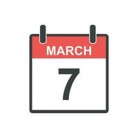 March 7 calendar icon. Vector illustration in flat style.