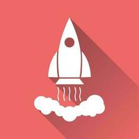 Rocket vector pictogram icon. Simple flat pictogram for business, marketing, internet concept. Business startup launch concept for web site design or mobile app. Illustration on red background