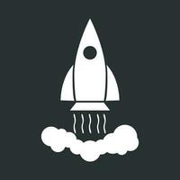 Rocket vector pictogram icon. Simple flat pictogram for business, marketing, internet concept. Business startup launch concept for web site design or mobile app. Illustration on black background