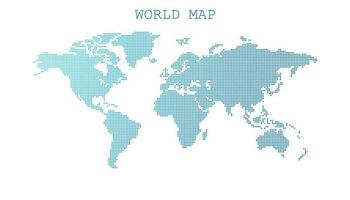 Dotted blank blue world map isolated on white background. World map vector template for website, infographics, design. Flat earth world map with round dots illustration.