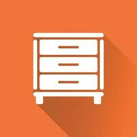 Cupboard icon on orange background with long shadow. Modern flat pictogram for business, marketing, internet. Simple flat vector symbol for web site design.