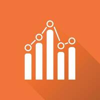 Chart graph icon with long shadow. Business flat vector illustration on orange background.