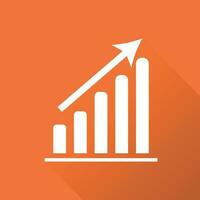 Chart graph icon with long shadow. Business flat vector illustration on orange background.