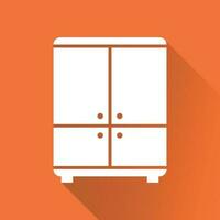 Cupboard icon on orange background with long shadow. Modern flat pictogram for business, marketing, internet. Simple flat vector symbol for web site design.