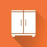 Cupboard icon on orange background with long shadow. Modern flat pictogram for business, marketing, internet. Simple flat vector symbol for web site design.