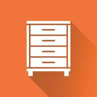 Cupboard icon on orange background with long shadow. Modern flat pictogram for business, marketing, internet. Simple flat vector symbol for web site design.