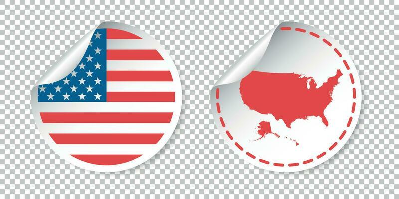 Usa sticker with flag and map. America label, round tag with country. Vector illustration on isolated background.