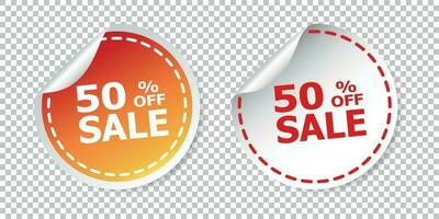Sale stickers 50 percent off. Vector illustration on isolated background.