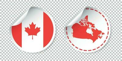 Canada sticker with flag and map. Label, round tag with country. Vector illustration on isolated background.