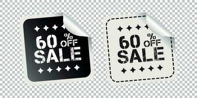 Sale sticker. Sale up to 60 percents. Black and white vector illustration.