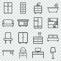 Furniture icons set. Flat vector illustration on isolated background. Universal icon for web design.