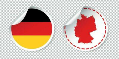 Germany sticker with flag and map. Label, round tag with country. Vector illustration on isolated background.