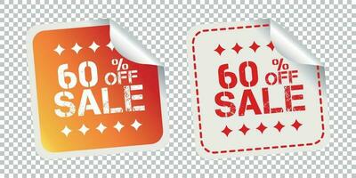 Sale stickers 60 percent off. Vector illustration on isolated background.