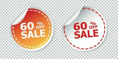 Sale stickers 60 percent off. Vector illustration on isolated background.