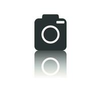 Camera icon with reflection effect on white background. Flat vector illustration.