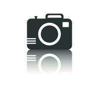 Camera icon with reflection effect on white background. Flat vector illustration.