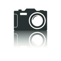 Camera icon with reflection effect on white background. Flat vector illustration.