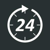 Time icon. Flat vector illustration 24 hours on black background.