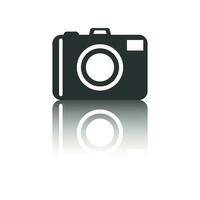 Camera icon with reflection effect on white background. Flat vector illustration.