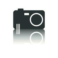 Camera icon with reflection effect on white background. Flat vector illustration.