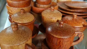 wood craft or Wooden tea cup cups, bowl, spoons, scoops photo