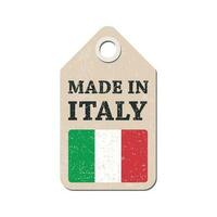 colgar etiqueta hecho en Italia con bandera. vector ilustración