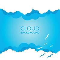 Clouds in the sky with sun rays. Flat vector illustration in cartoon style. Blue colorful background.