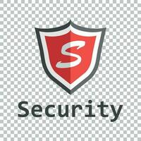 Red shield logo. Vector illustration in flat style with word security.