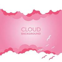 Clouds in the sky with sun rays. Flat vector illustration in cartoon style. Pink colorful background.