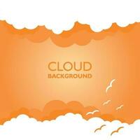 Clouds in the sky with sun rays. Flat vector illustration in cartoon style. Orange colorful background.