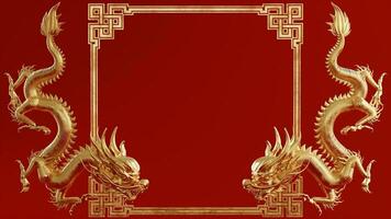 3d rendering illustration background for happy chinese new year 2024 the dragon zodiac sign with red and gold color, flower, lantern, and asian elements. photo