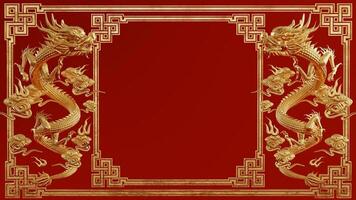 3d rendering illustration background for happy chinese new year 2024 the dragon zodiac sign with red and gold color, flower, lantern, and asian elements. photo